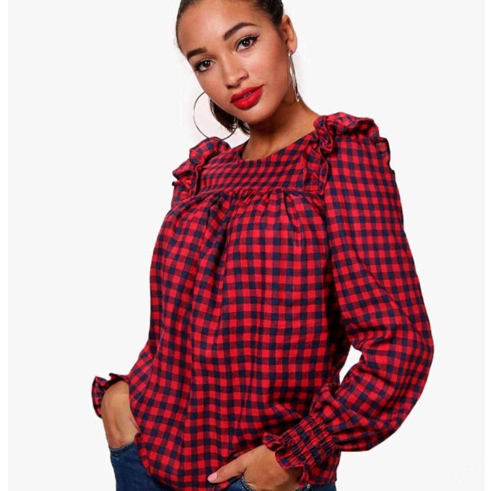 NWT Vintage Style Gingham Ruffle Top - Picture 3 of 4